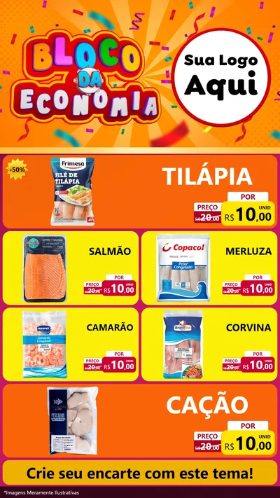Modelo de TV para TV Vertical com o tema Bloco da Economia para Peixaria