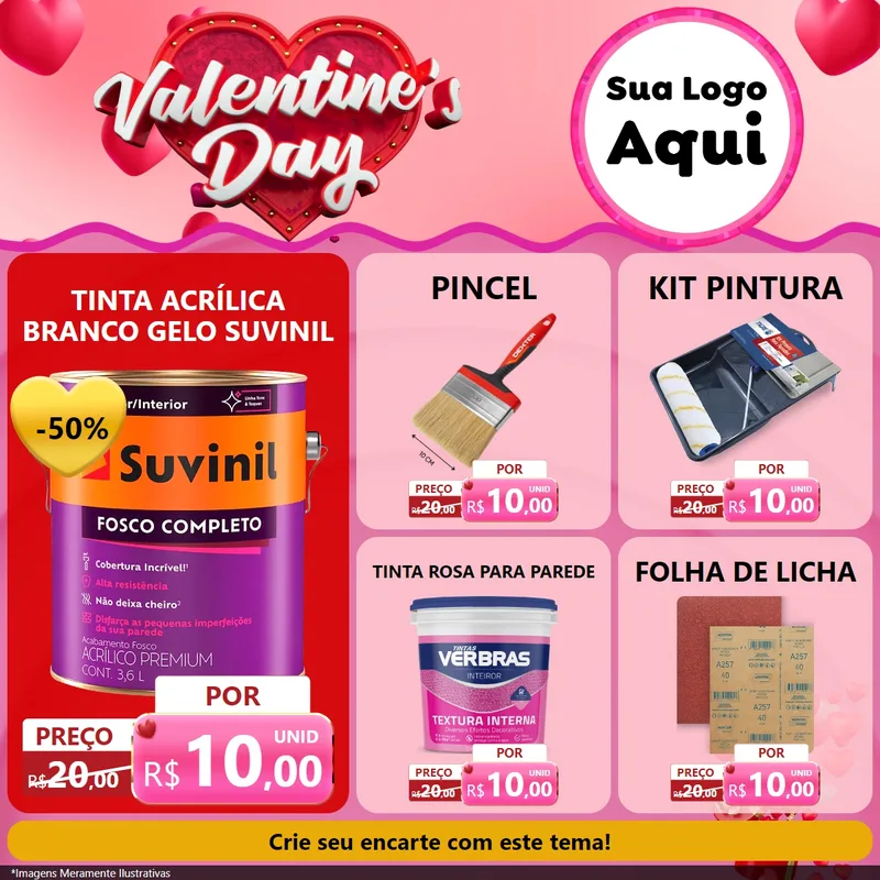 Modelo de Rede Social para Feed Facebook com o tema Valentine's Day para Tintas e Ferramentas