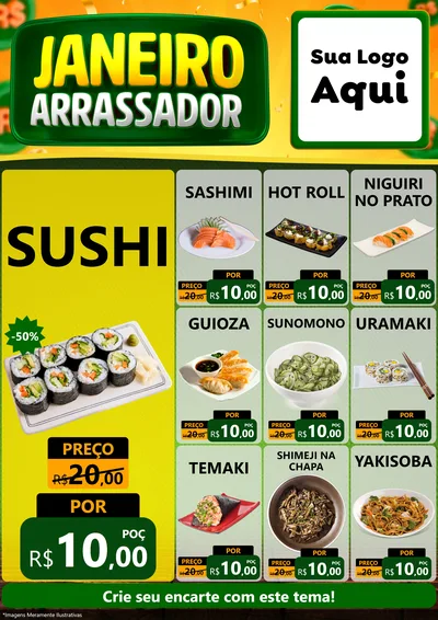 Modelo de Encarte para Encarte A4 Vertical com o tema Janeiro Arrasador para Comida japonesa