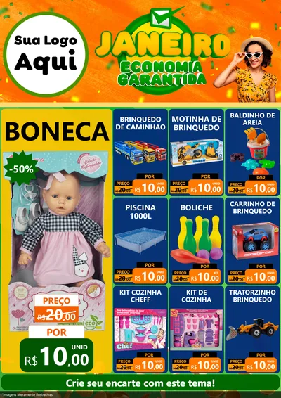 Modelo de Encarte para Encarte A4 Vertical com o tema Janeiro - Economia Garantida para Brinquedos