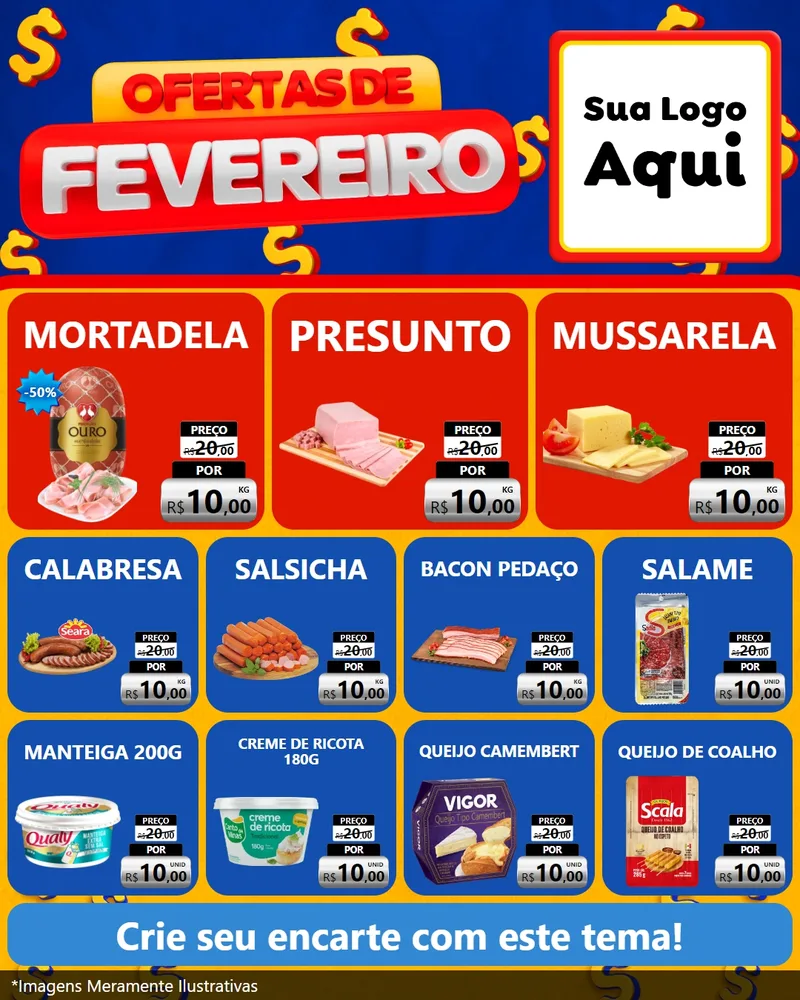Modelo de Rede Social para Feed Instagram com o tema Ofertas de Fevereiro para Frios e Laticínios