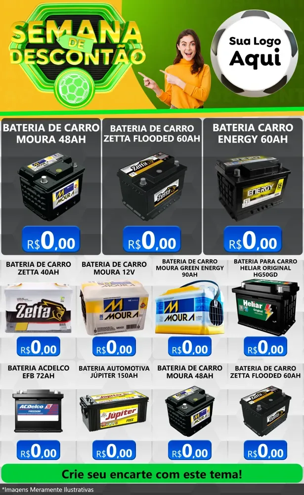 Modelo de Encarte para Encarte Grande com o tema Semana de Descontão - Copa para Baterias Elétricas