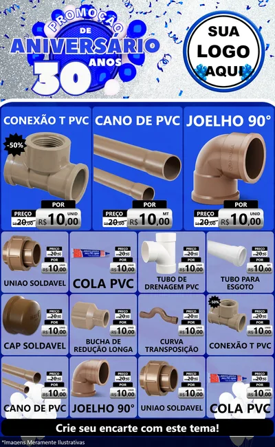 Modelo de Encarte para Encarte Grande com o tema Promoção de Aniversário - 30 Anos para Tubos e conexões