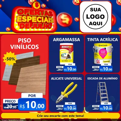 Modelo de Rede Social para Feed Facebook com o tema Ofertas Especiais de Julho para Material para Construção