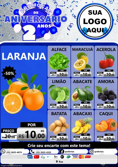 Modelo de Encarte para Encarte A4 Vertical com o tema Promoção de Aniversário - 2 Anos para Hortifrúti