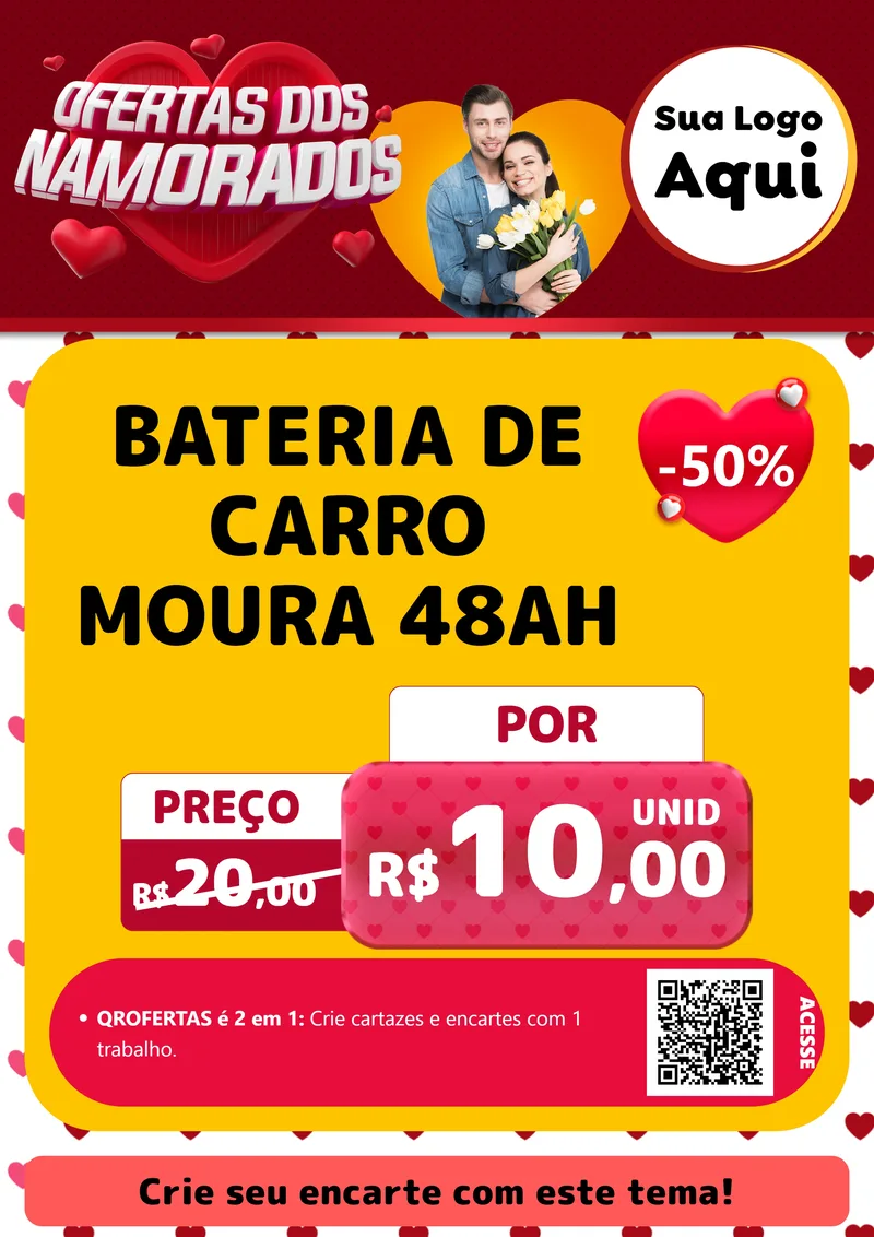 Modelo de Cartaz para Cartaz A4 Vertical com o tema Ofertas Dos Namorados para Baterias Elétricas