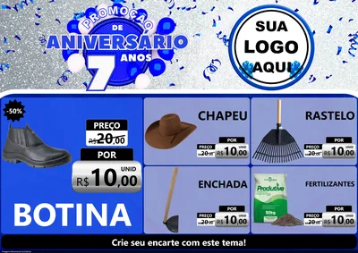 Modelo de Encarte para Encarte A4 Horizontal com o tema Promoção de Aniversário - 7 Anos para Agropecuária
