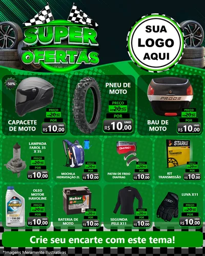 Modelo de Rede Social para Feed Instagram com o tema Super Ofertas - Motopeças para Moto peças