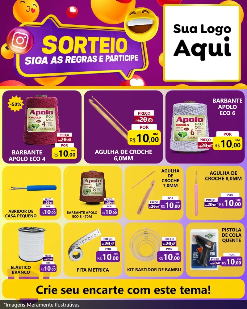Modelo de Rede Social para Feed Instagram com o tema Sorteio para Armarinho e Aviamentos