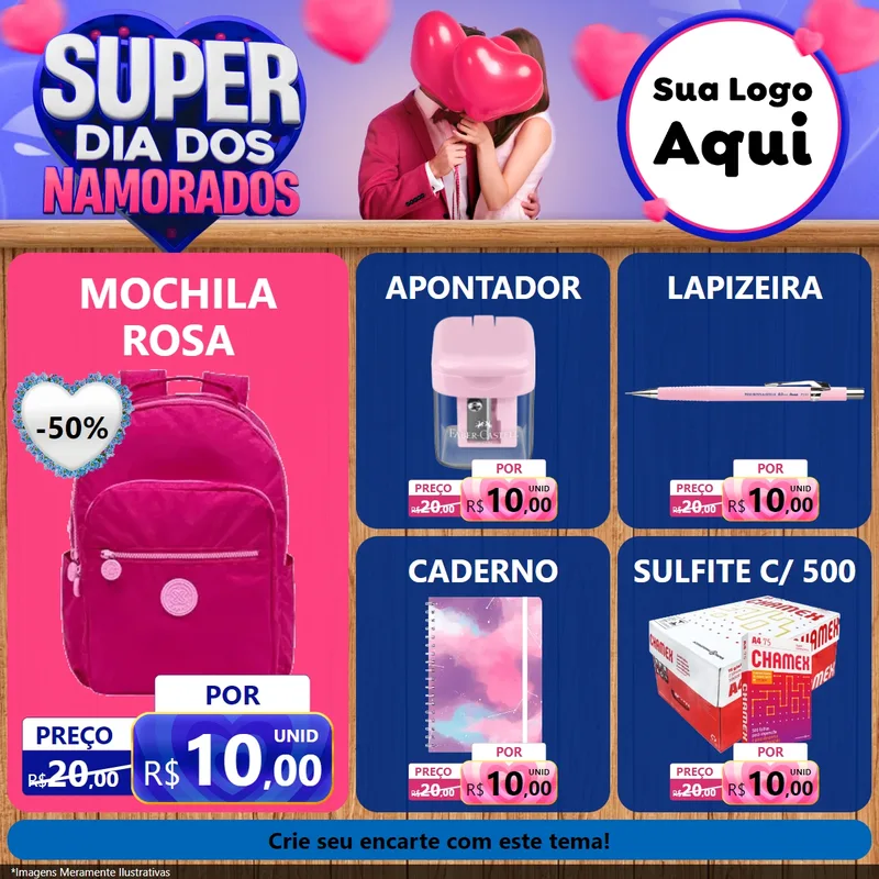 Modelo de Rede Social para Feed Facebook com o tema Super Dia dos Namorados para Papelaria