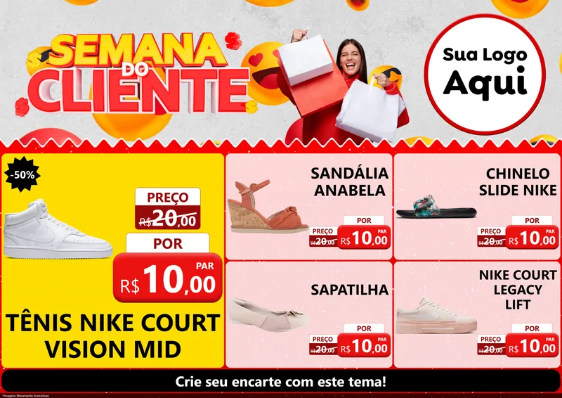 Modelo de Encarte para Encarte A4 Horizontal com o tema Semana do Cliente para Calçados