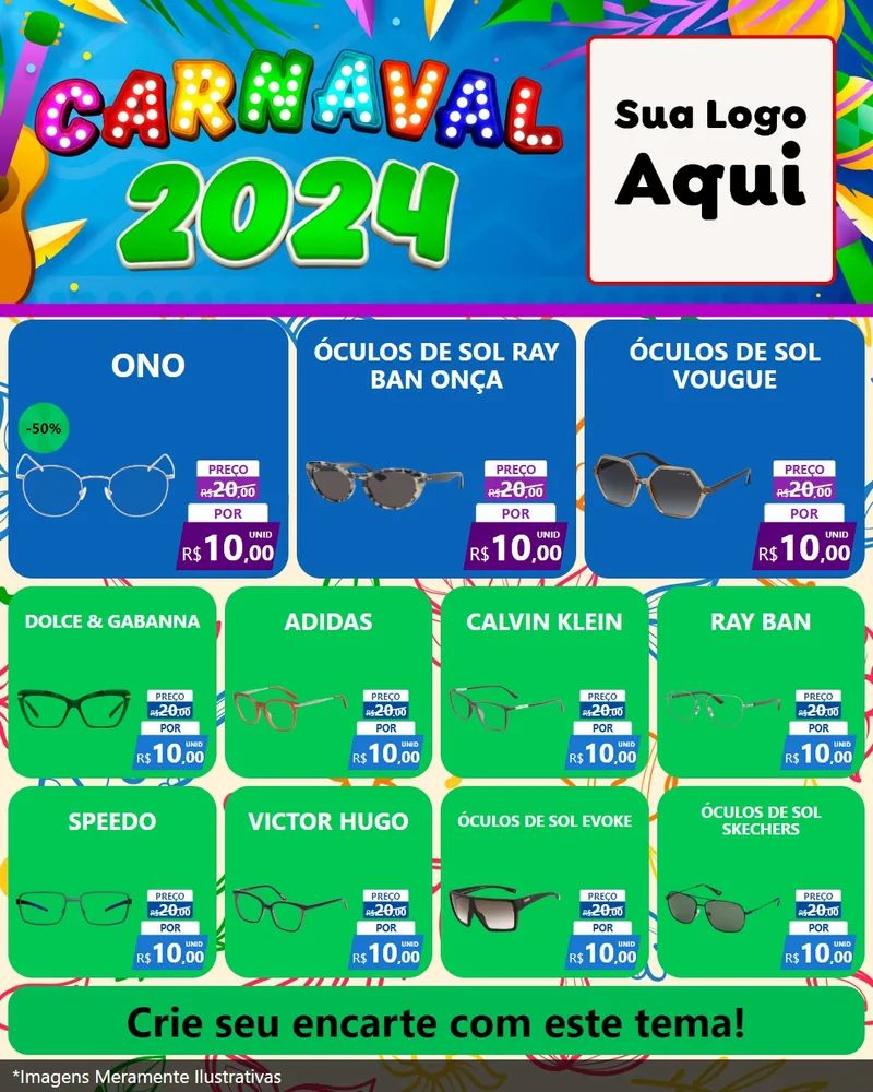 Modelo de Rede Social para Feed Instagram com o tema Carnaval 2027 para Óticas