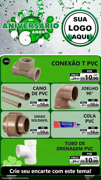 Modelo de TV para TV Vertical com o tema Promoção de Aniversário - 6 Anos para Tubos e conexões
