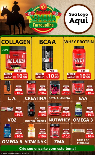 Modelo de Encarte para Encarte Grande com o tema Especial Semana Farroupilha para Suplementos alimentares