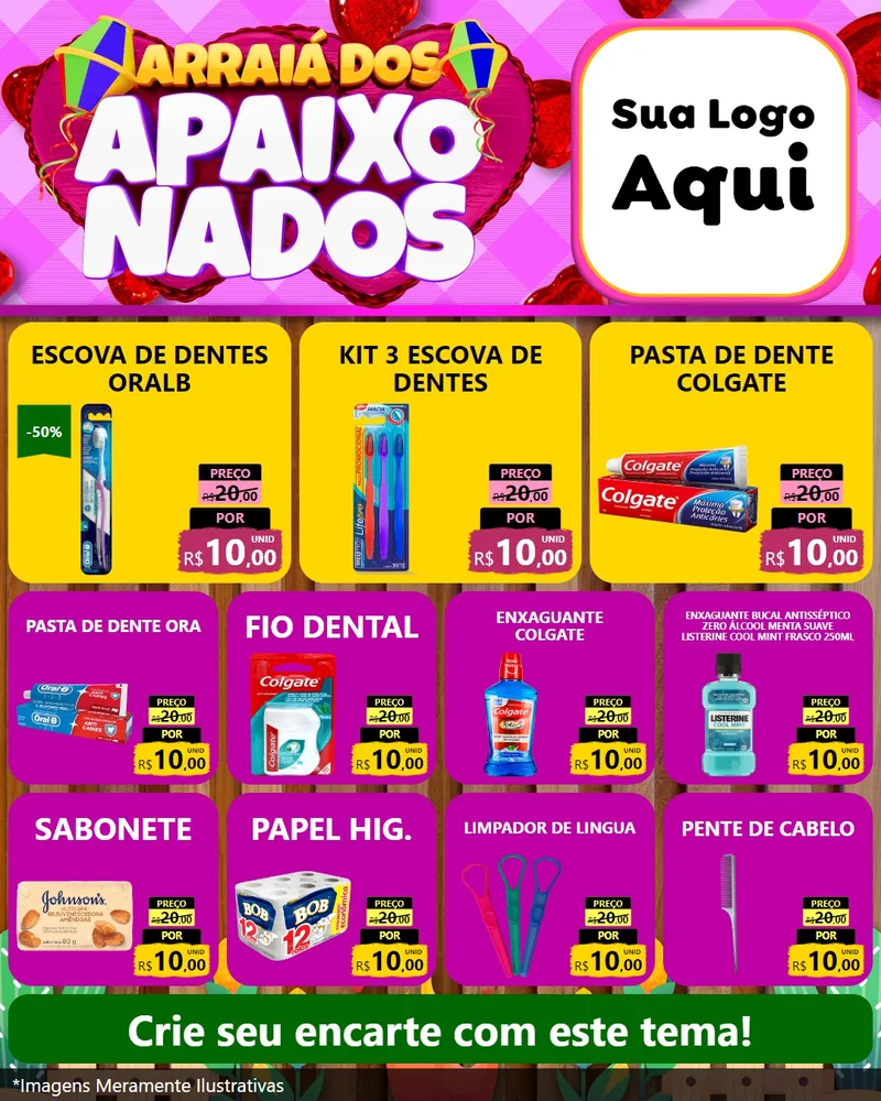 Modelo de Rede Social para Feed Instagram com o tema Arraiá dos Apaixonados para Higiene Pessoal