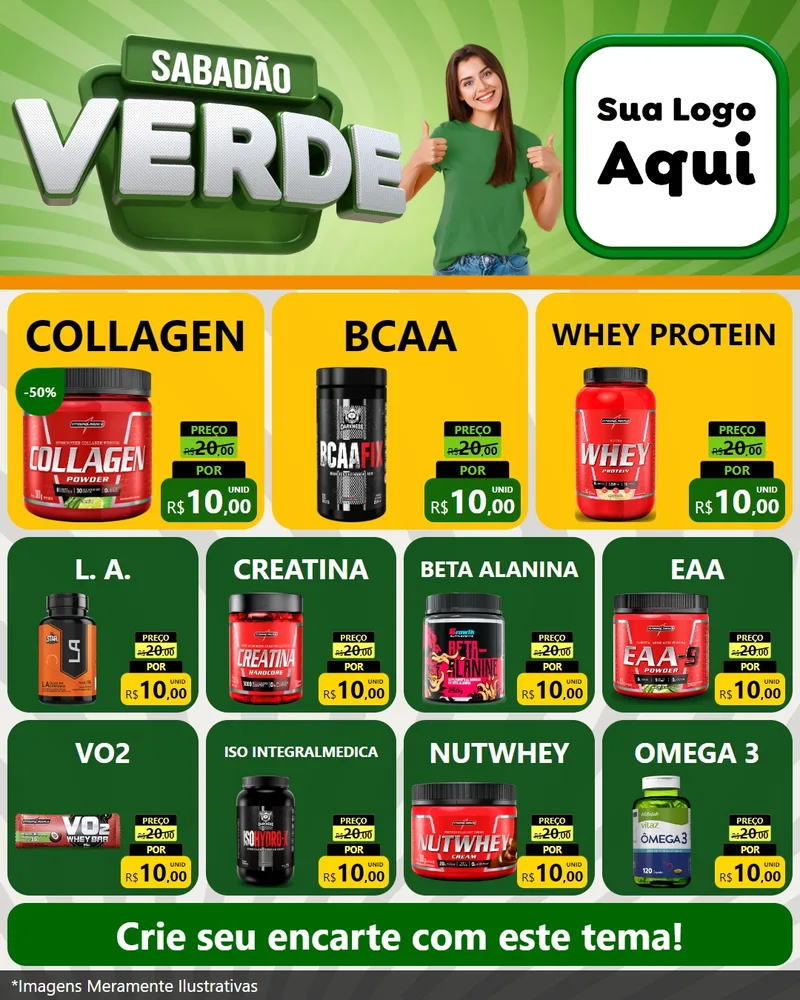 Modelo de Rede Social para Feed Instagram com o tema Sabadão Verde para Suplementos alimentares