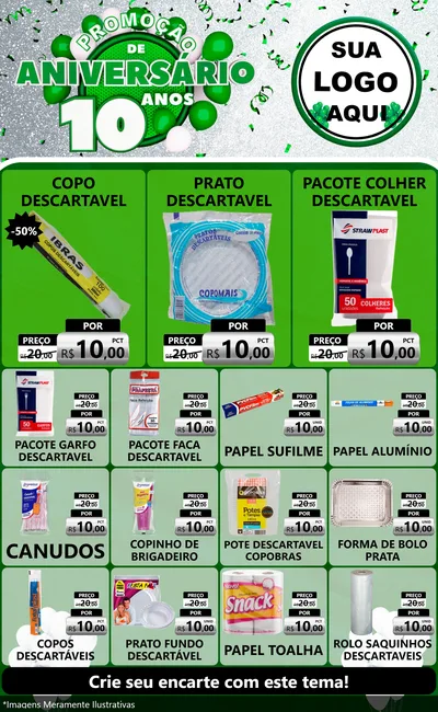 Modelo de Encarte para Encarte Grande com o tema Promoção de Aniversário - 10 Anos para Embalagens