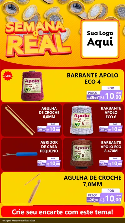 Modelo de TV para TV Vertical com o tema Semana do Real para Armarinho e Aviamentos