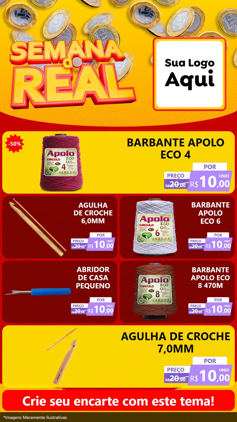 Modelo de TV para TV Vertical com o tema Semana do Real para Armarinho e Aviamentos