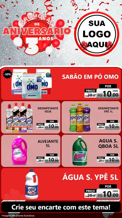 Modelo de TV para TV Vertical com o tema Promoção de Aniversário - 3 Anos para Produtos de Limpeza