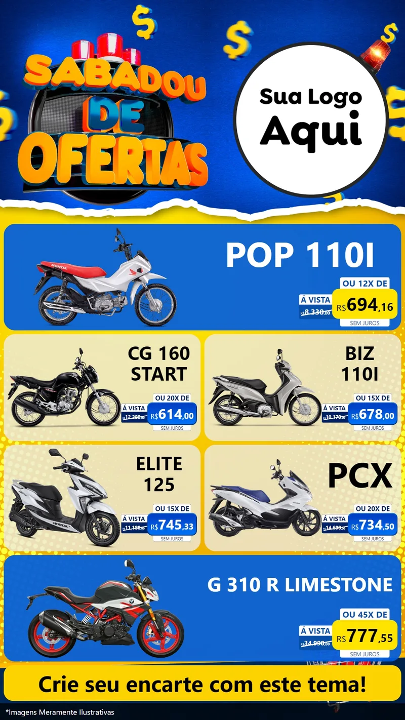 Modelo de TV para TV Vertical com o tema Sabadou de Ofertas para Concessionaria de Motos
