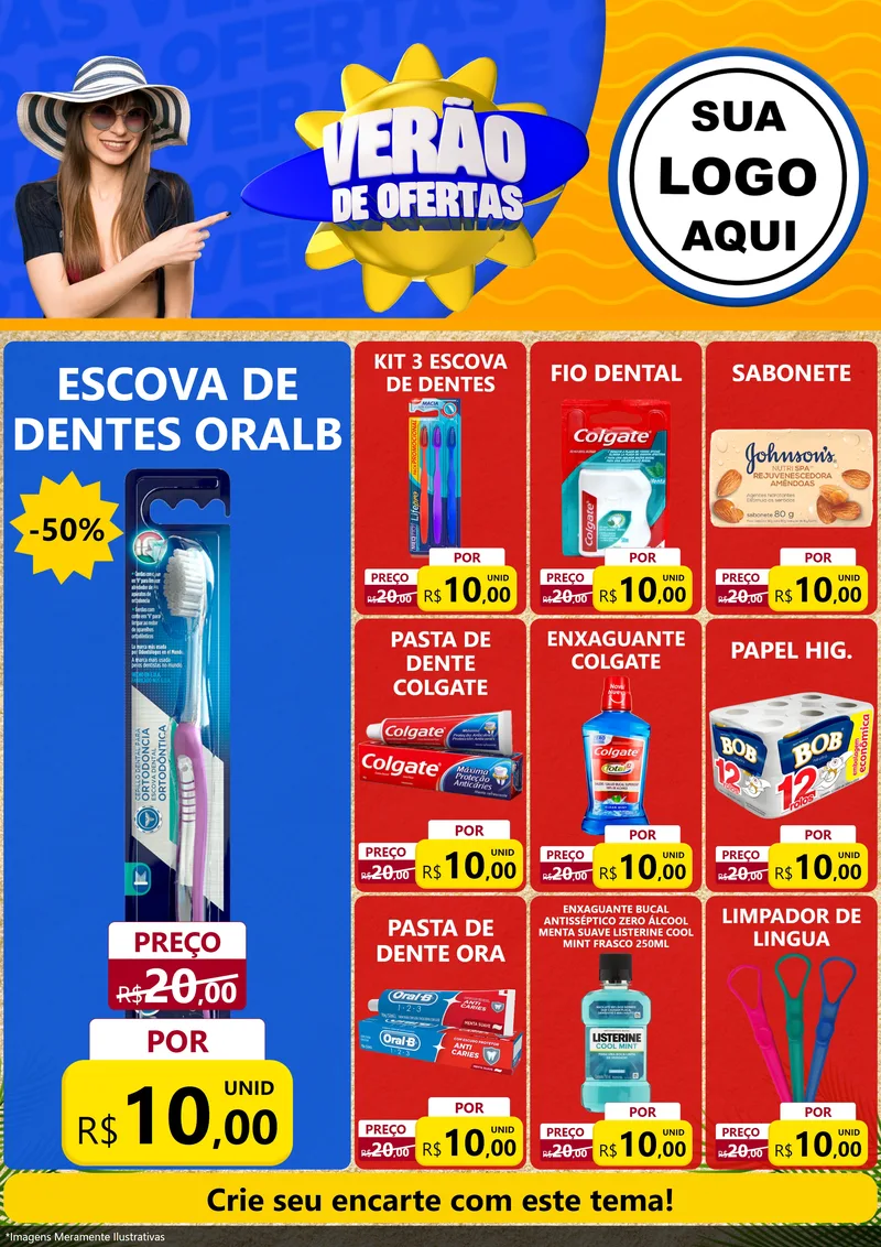 Modelo de Encarte para Encarte A4 Vertical com o tema Verão de Ofertas para Higiene Pessoal