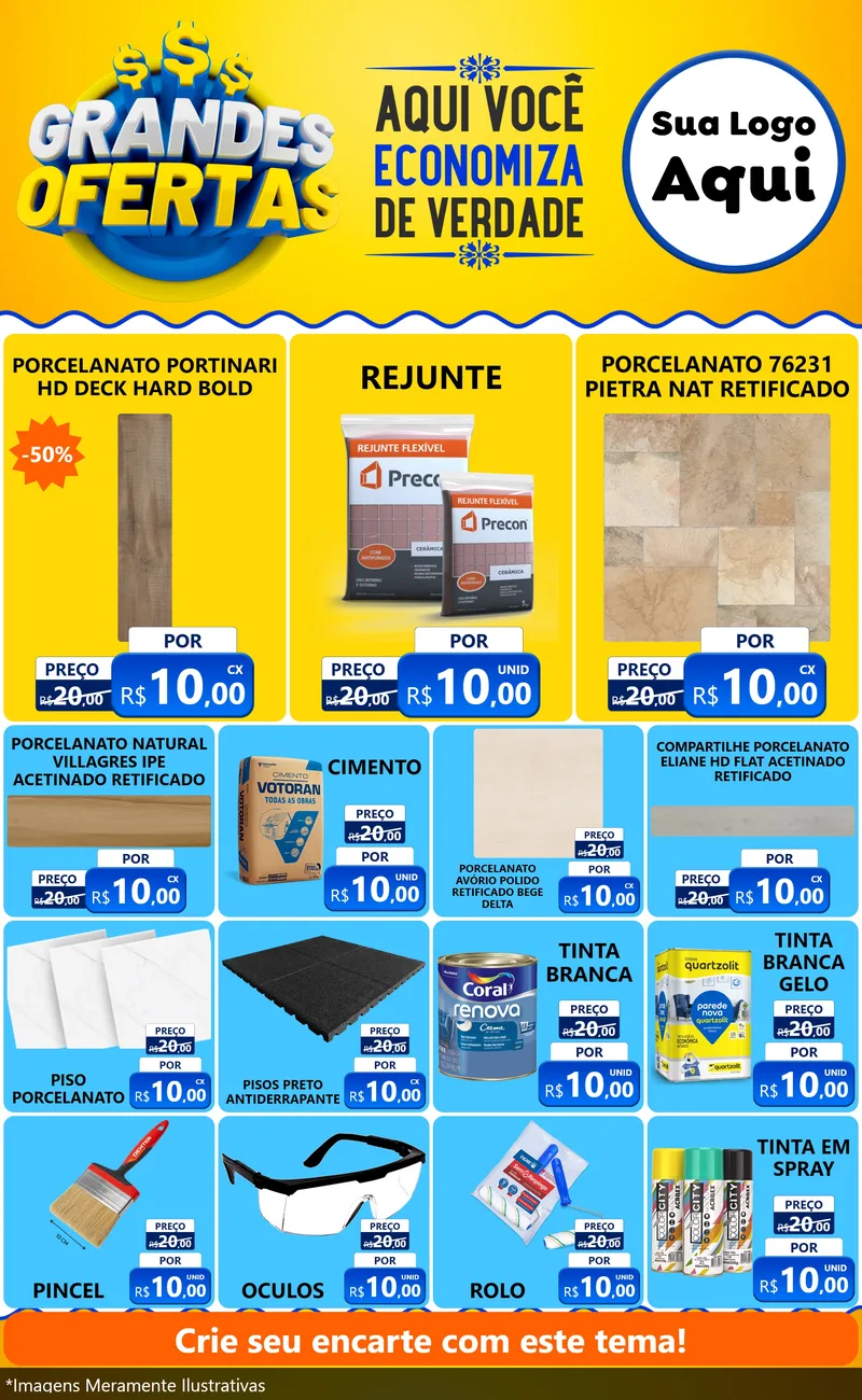 Modelo de Encarte para Encarte Grande com o tema Grandes Ofertas para Pisos e revestimentos