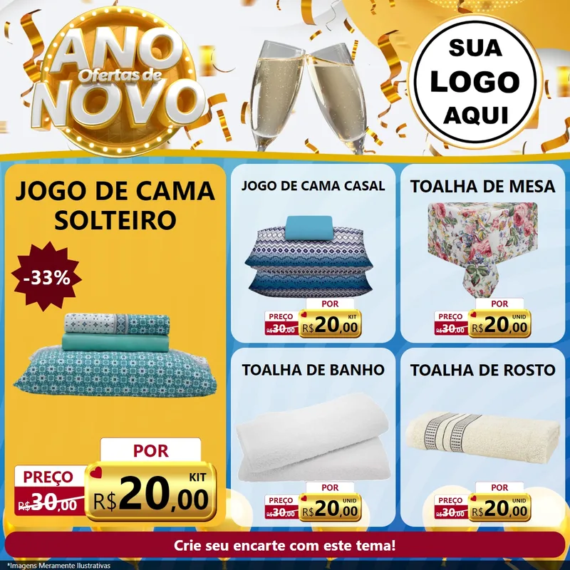 Modelo de Rede Social para Feed Facebook com o tema Ofertas de Ano Novo para Cama, Mesa e Banho