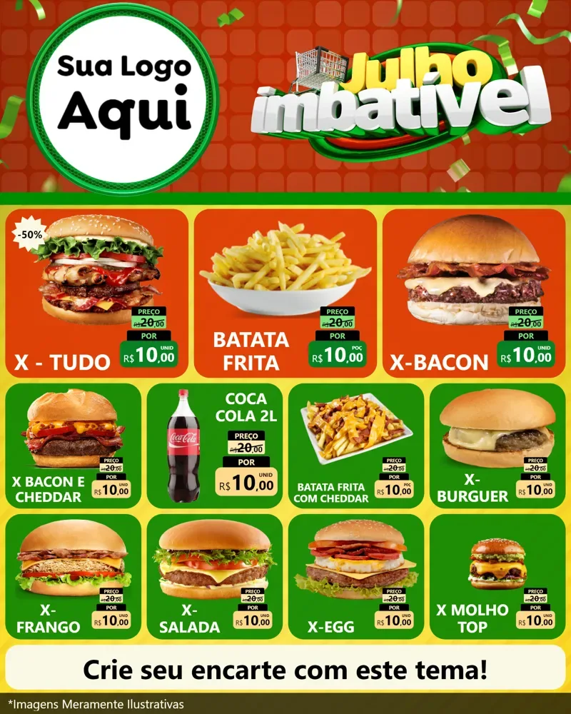 Modelo de Rede Social para Feed Instagram com o tema Julho Imbatível para Hamburgueria