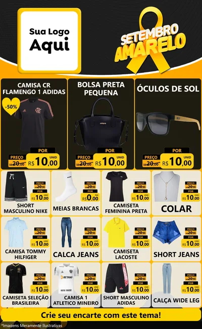 Modelo de Encarte para Encarte Grande com o tema Setembro Amarelo para Roupas e acessórios