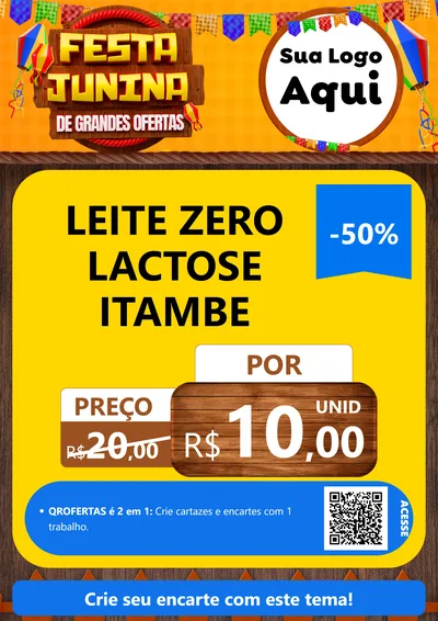 Modelo de Cartaz para Cartaz A4 Vertical com o tema Festa Junina de Grandes Ofertas para Frios e Laticínios