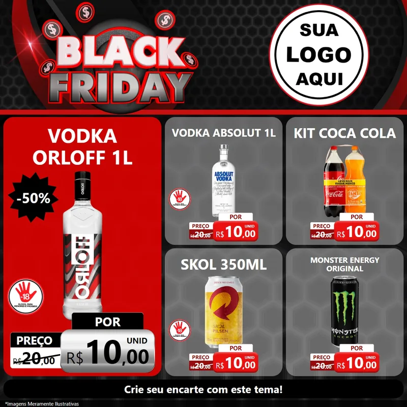 Modelo de Rede Social para Feed Facebook com o tema Black Friday para Distribuidora de bebidas