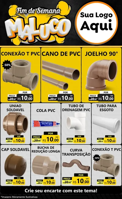 Modelo de Encarte para Encarte Grande com o tema Fim de Semana Maluco para Tubos e conexões