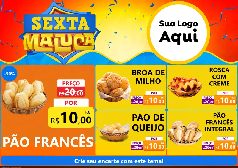 Modelo de Encarte para Encarte A4 Horizontal com o tema Sexta Maluca para Padaria
