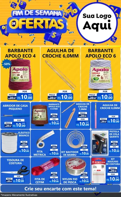 Modelo de Encarte para Encarte Grande com o tema Fim de Semana de Ofertas para Armarinho e Aviamentos