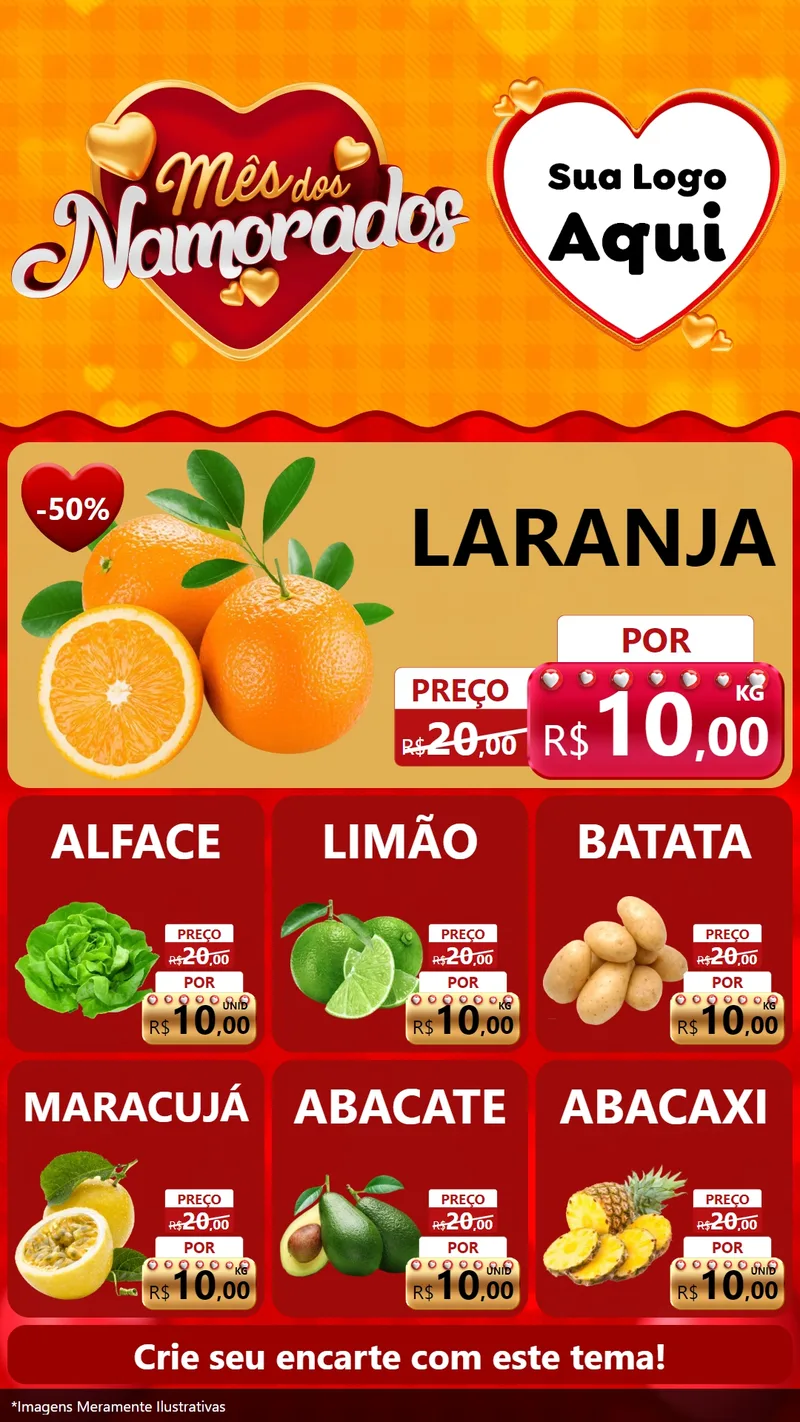 Modelo de Rede Social para Stories com o tema Mês dos Namorados para Hortifrúti