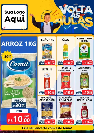 Modelo de Encarte para Encarte A4 Vertical com o tema Volta Às Aulas para Supermercado