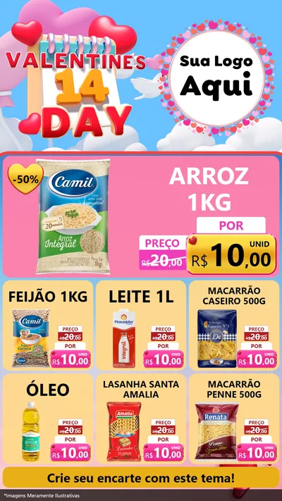 Modelo de Rede Social para Stories com o tema Valentine's Day para Supermercado