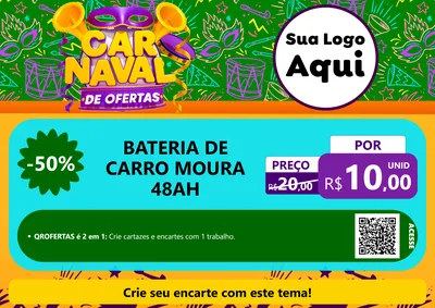 Modelo de Cartaz para Cartaz A4 Horizontal com o tema Carnaval de Ofertas para Baterias Elétricas