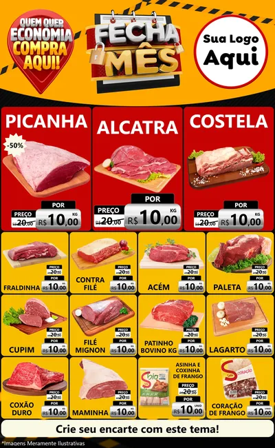 Modelo de Encarte para Encarte Grande com o tema Fecha Mês para Açougue