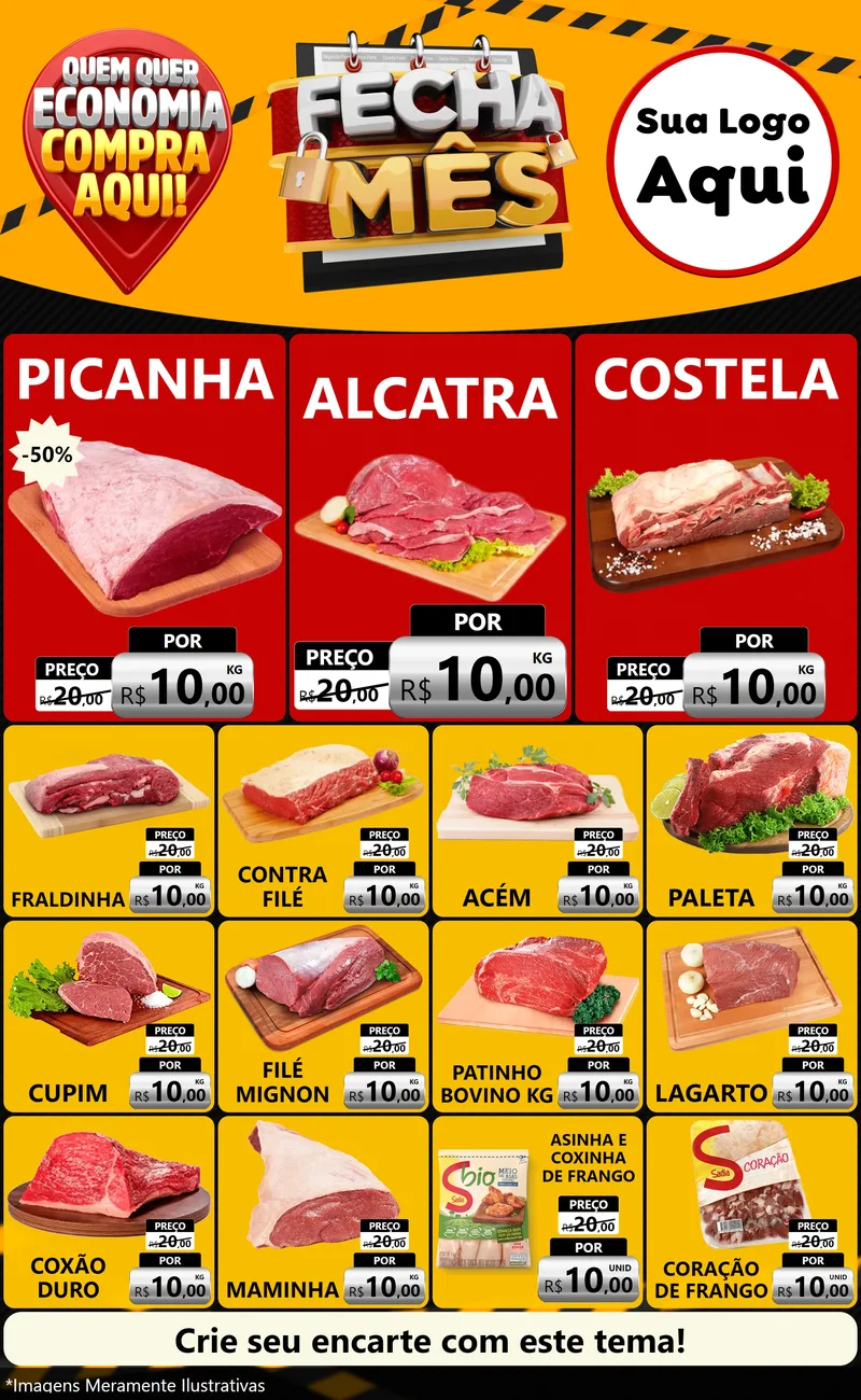 Modelo de Encarte para Encarte Grande com o tema Fecha Mês para Açougue