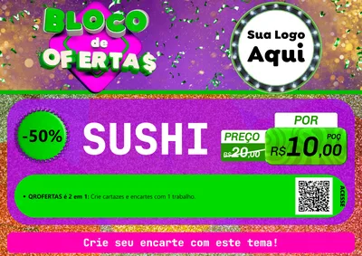 Modelo de Cartaz para Cartaz A4 Horizontal com o tema Bloco de Ofertas para Comida japonesa