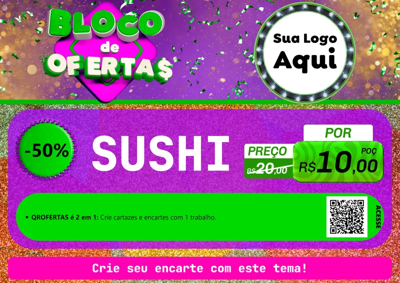 Modelo de Cartaz para Cartaz A4 Horizontal com o tema Bloco de Ofertas para Comida japonesa