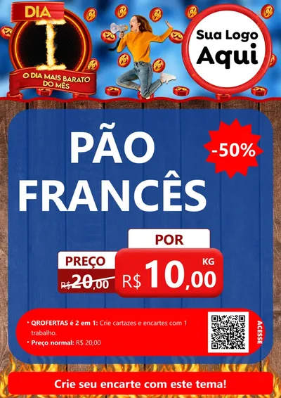 Modelo de Cartaz para Cartaz A4 Vertical com o tema Dia I - O Dia Mais Barato Do Mês para Padaria