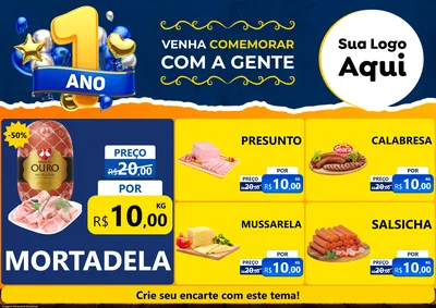 Modelo de Encarte para Encarte A4 Horizontal com o tema Um Ano de Aniversário para Frios e Laticínios