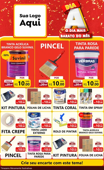 Modelo de Encarte para Encarte Grande com o tema Dia A o Dia Mais Barato do Mês para Tintas e Ferramentas