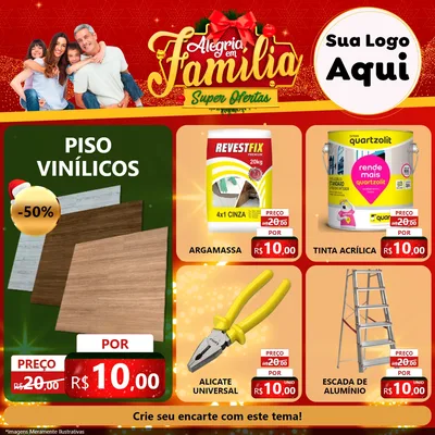 Modelo de Rede Social para Feed Facebook com o tema Alegria em Família Super Ofertas - Natal para Material para Construção