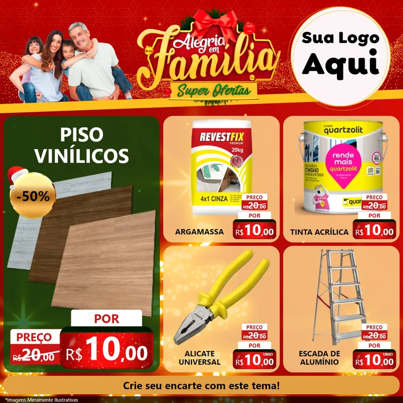 Modelo de Rede Social para Feed Facebook com o tema Alegria em Família Super Ofertas - Natal para Material para Construção