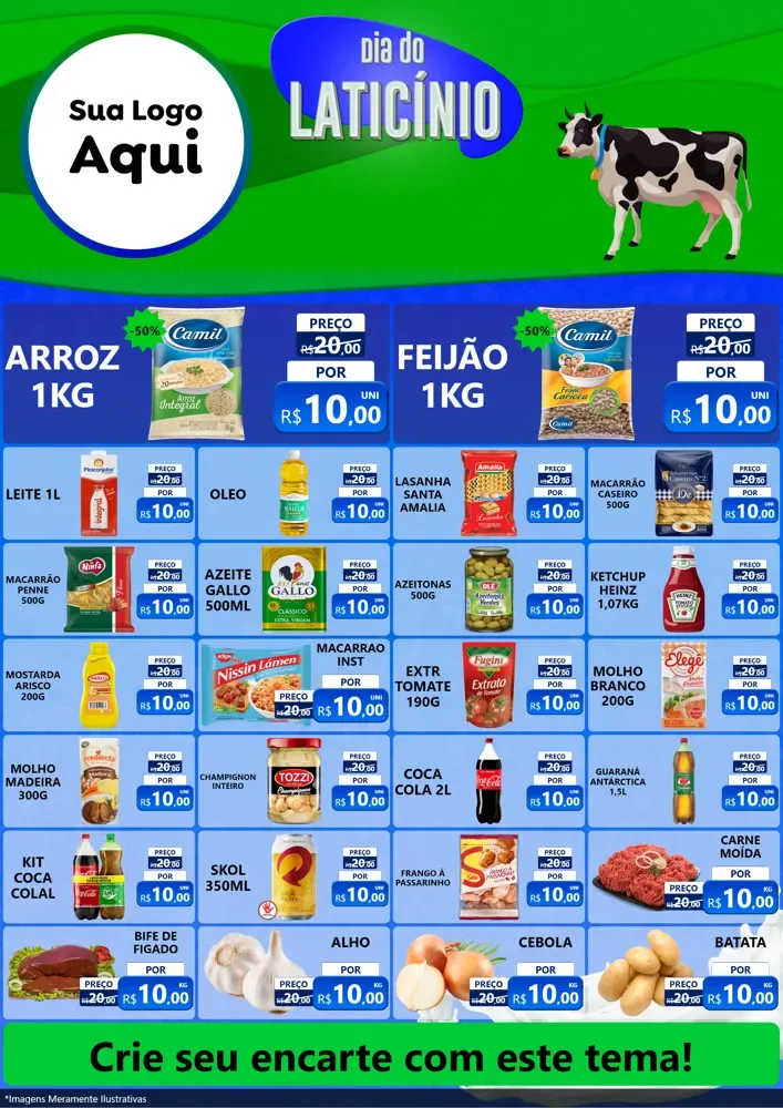 Modelo de Encarte para Encarte A4 Vertical com o tema Dia Do Laticínio para Supermercado