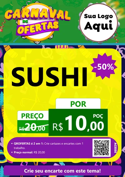 Modelo de Cartaz para Cartaz A4 Vertical com o tema Carnaval de Ofertas para Comida japonesa